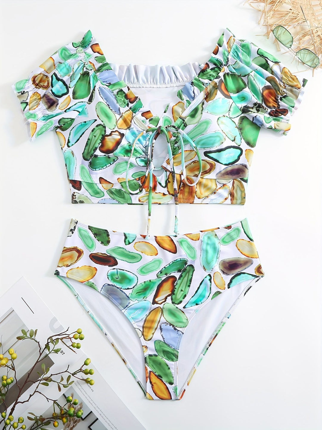 Damen Bikiniset mit raffiniertem Oberteil und hohem Beinausschnitt R&B