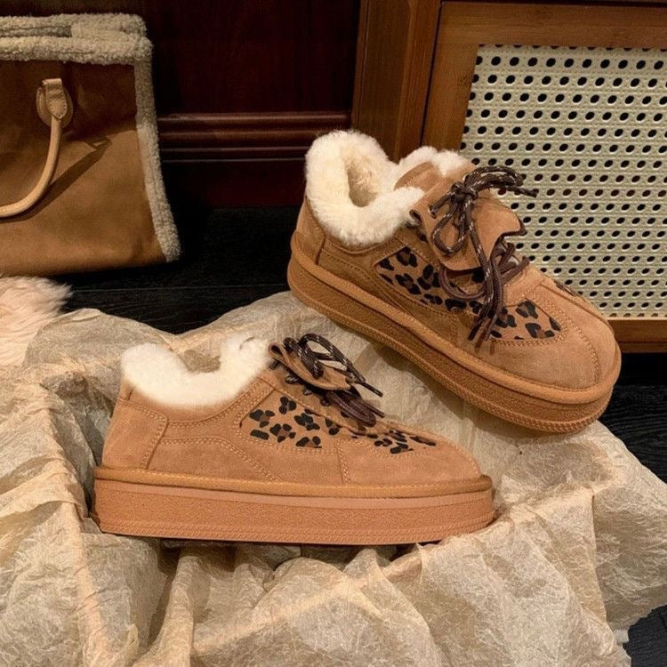 Damen gefütterte Sneakers mit Leopardenmustern und rutschfester Sohle R&B