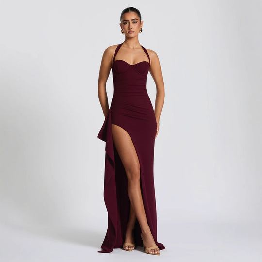 Damen Elegantes Kleid mit asymmetrischem Saum und schicker Nackenbindung R&B