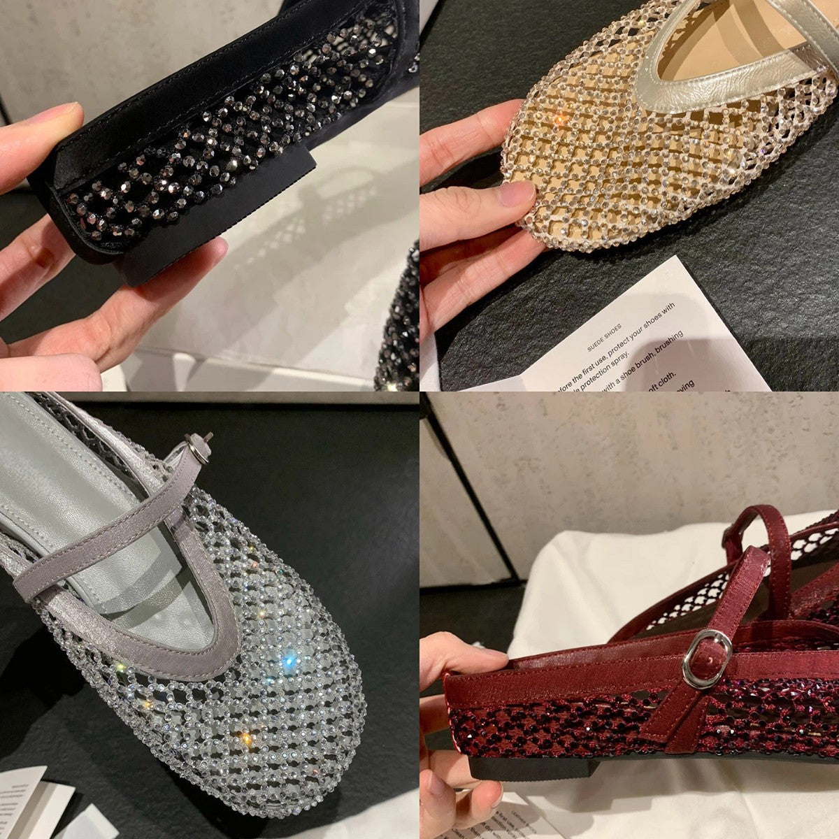 Damen eleganten Ballerinas mit modischem Netzdesign und funkelnden Details R&B
