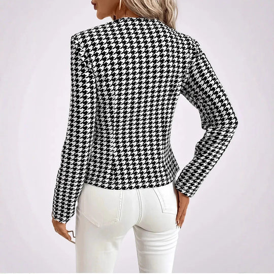 Damen Moderne Blazerjacke mit Hahnentrittmuster und eleganten Knöpfen R&B