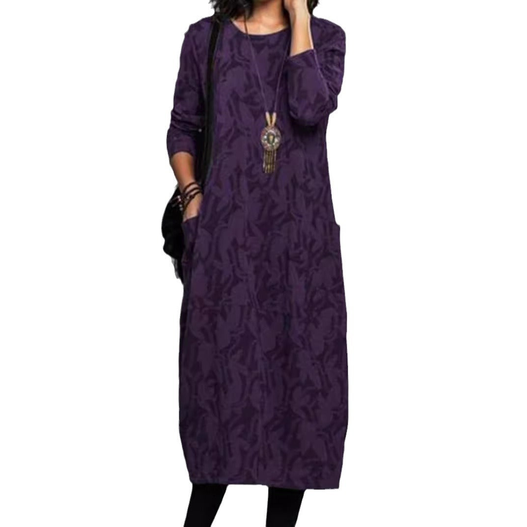 Damen Casual Kleid mit modernen Blätter-Druck und praktischen Taschen Heidi-Mode