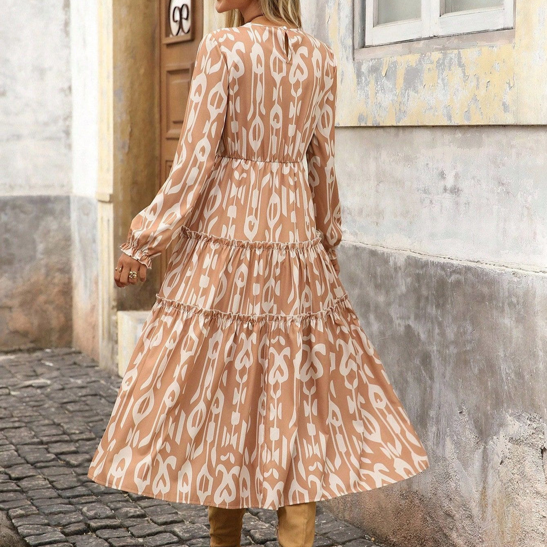 Damen Maxi-Kleid mit voluminösen Ärmeln und feinem Druck R&B