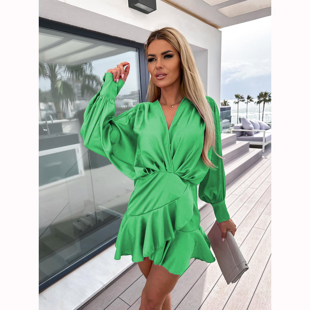 Damen Wickelkleid mit voluminösen Ärmeln und schwingendem Saum R&B