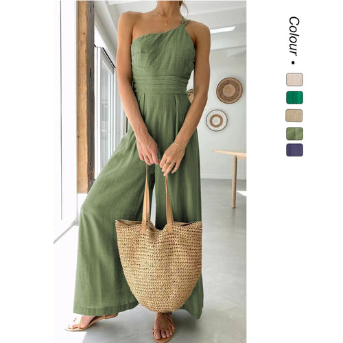Damen Jumpsuit im modischen Wickeldesign mit weitem Bein und schulterfreiem Schnitt R&B