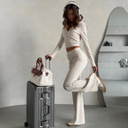 Damen sportliches Fleece-Set mit Zip-Hoodie und enganliegender Hose R&B