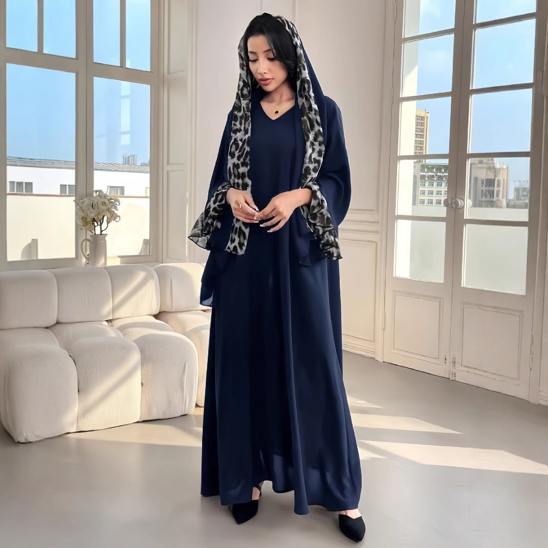Damen Fließendes Maxikleid mit eleganten Ärmeln und V-Ausschnitt R&B