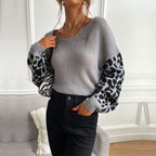 Damen casual Pullover mit modischem Leopardenmuster und lockerer Passform R&B