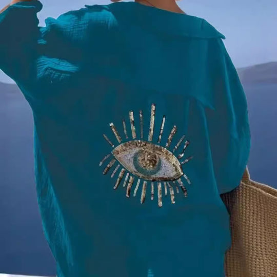 Damen Bluse mit einzigartigem Auge-Stickerei R&B