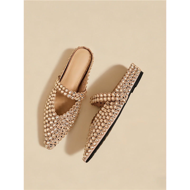 Damen elegante und glamouröse Mules mit Strassverzierungen R&B