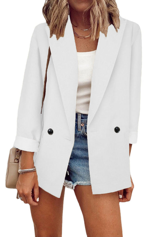 Damen modischer Blazer im Oversized-Schnitt mit tiefen Taschen und umgeschlagenen Ärmeln R&B