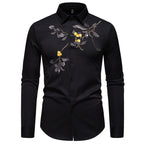 Herren Elegant besticktes Langarmhemd R&B