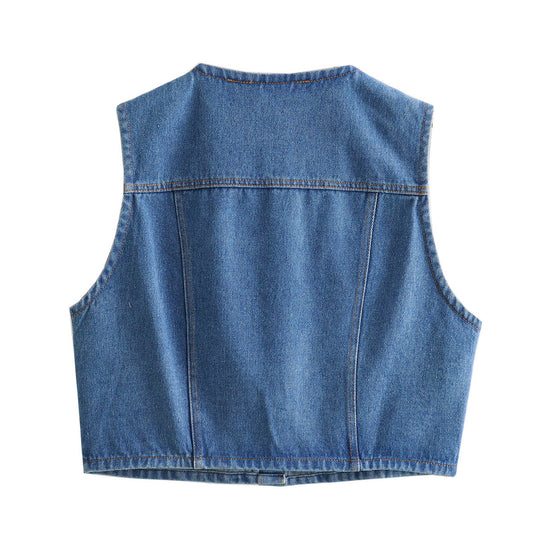 Damen Denim Weste mit stilvollen Taschen und klassischem Knopfverschluss R&B