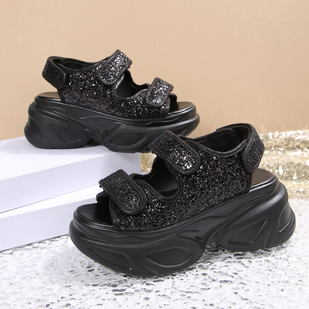 Damen Glamouröse Plateau-Sandalen mit verstellbaren Riemen und funkelnden Applikationen R&B