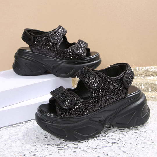 Damen Glamouröse Plateau-Sandalen mit verstellbaren Riemen und funkelnden Applikationen R&B