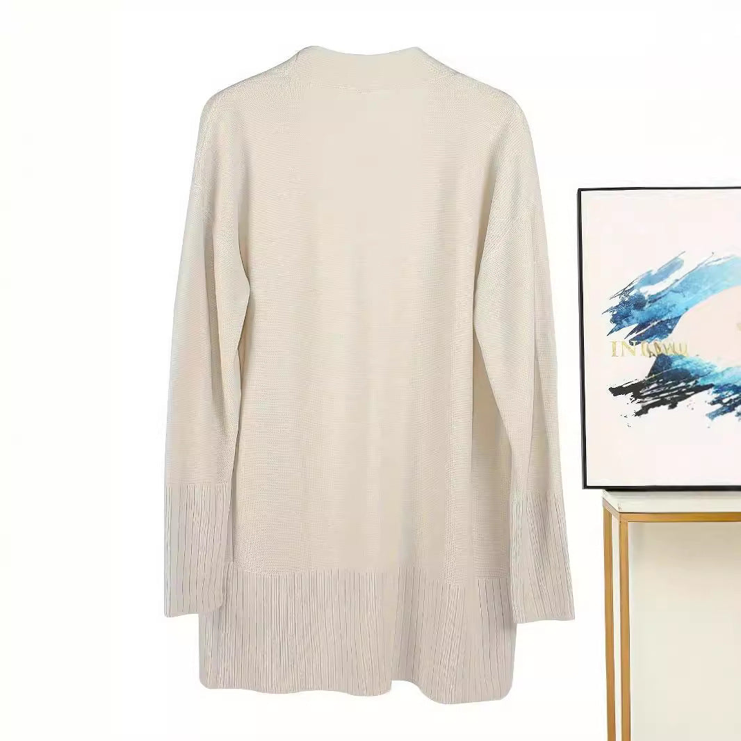 Damen vielseitige Strickjacke mit offenem Frontdesign und praktischen Taschen R&B