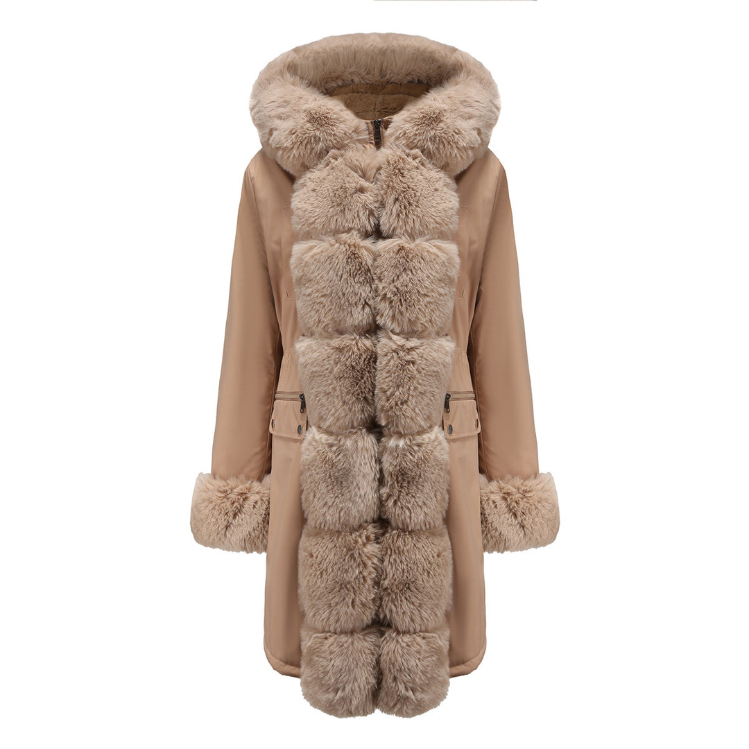 Damen elegante Parkajacke mit luxuriösem Kunstfellbesatz R&B