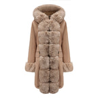 Damen elegante Parkajacke mit luxuriösem Kunstfellbesatz