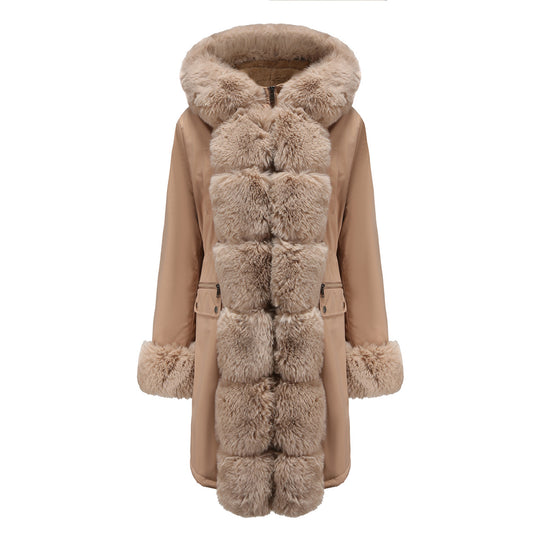 Damen elegante Parkajacke mit luxuriösem Kunstfellbesatz R&B