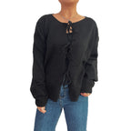 Damen Strickjacke mit dekorativem Schnürdesign und weitem Schnitt R&B