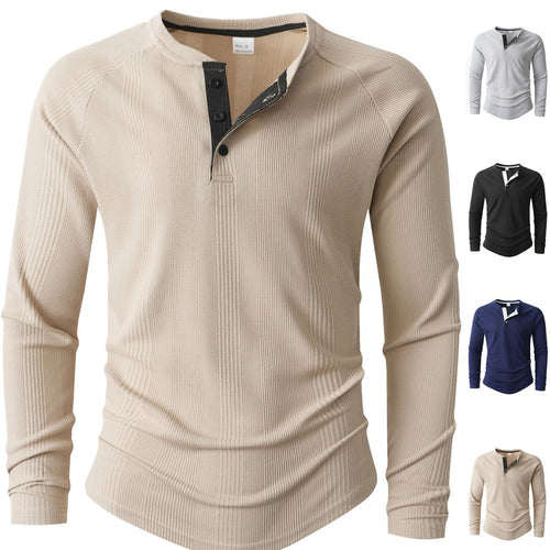 Herren Langarm Henley-Shirt mit strukturierter Oberfläche R&B