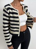 Damen gestreifte Strickjacke mit dekorativen Knöpfen R&B