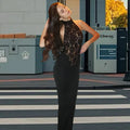 Damen Elegantes Spitzen-Maxikleid mit tiefem V-Ausschnitt und figurbetontem Schnitt R&B