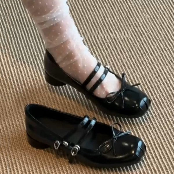 Damen elegante Ballerinas mit doppelt geschnalltem Riemchen und hübschem Schleifendetail R&B
