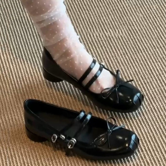 Damen elegante Ballerinas mit doppelt geschnalltem Riemchen und hübschem Schleifendetail R&B