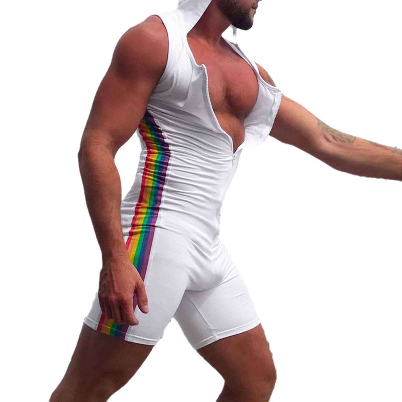 Herren nan ärmelloser Kapuzen-Shorty-Einteiler mit durchgehendem Reißverschluss und ergonomischer Schrittlösung R&B