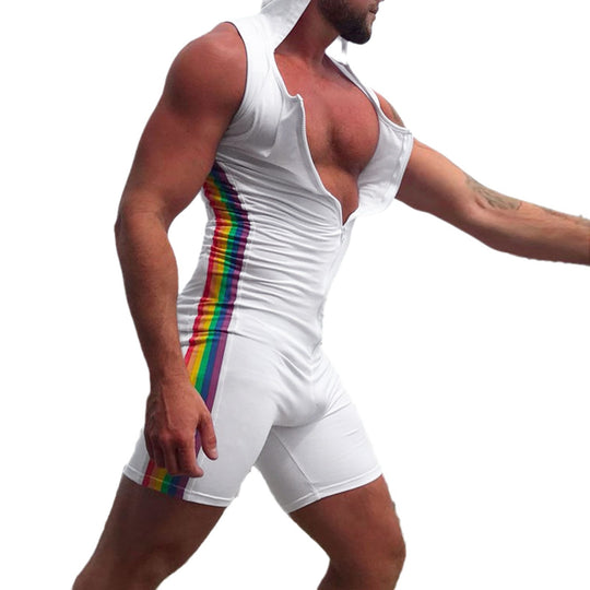 Herren nan ärmelloser Kapuzen-Shorty-Einteiler mit durchgehendem Reißverschluss und ergonomischer Schrittlösung R&B
