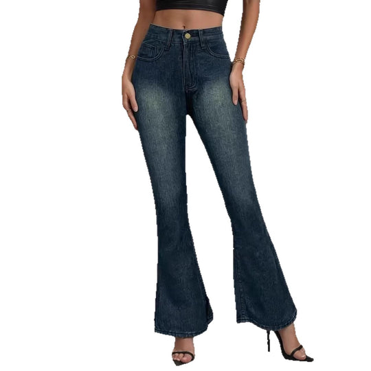 Damen Flared Jeans mit hohem Bund und einzigartigem Strukturdesign R&B