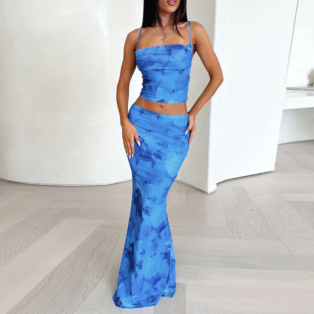 Damen Elegantes cropped Top und schwingende Maxi-Hose Set R&B
