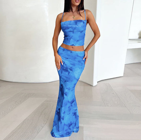 Damen Elegantes cropped Top und schwingende Maxi-Hose Set R&B