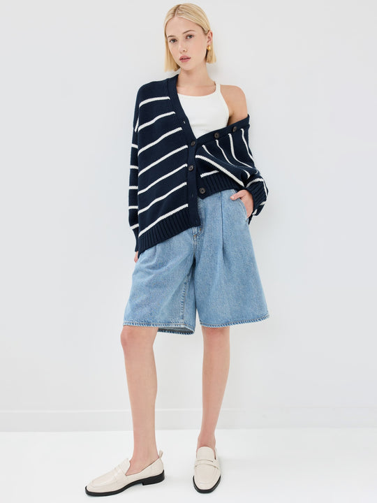 Damen Modischer Streifen-Cardigan mit Knopfleiste und lässigem Schnitt R&B