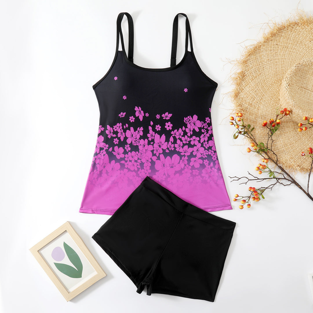 Damen Sportliches Tankini-Set mit floralem Oberteil und Shorts R&B