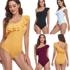 Damen Einteiler Badeanzug mit asymmetrischem Rüschendesign R&B