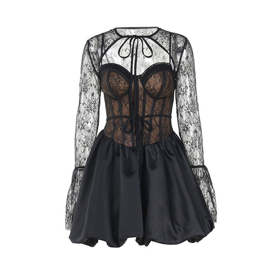 Damen Verspieltes Spitzenkleid mit großflächigen Rüschendetails und taillierter Silhouette R&B