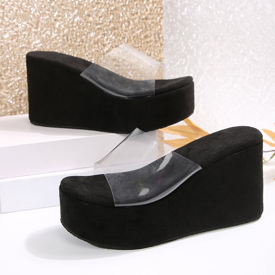 Damen Wedge-Pantoletten mit transparentem Riemendesign und komfortablem Fußbett R&B