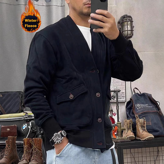 Herren modische Fleecejacke mit praktischen Taschen und eleganter Knopfleiste R&B