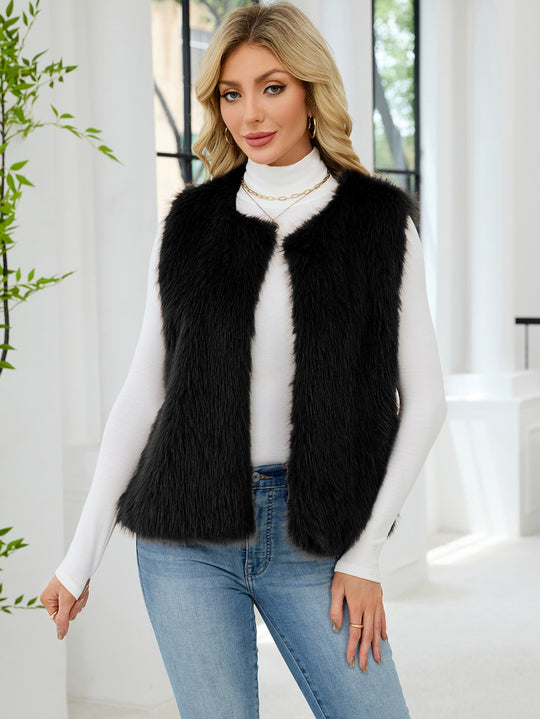 Damen Flauschige Kunstpelzweste mit voluminösem Kragen R&B
