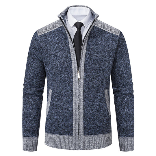 Herren gesteppte Strickjacke mit hohem Kragen und praktischen Taschen R&B