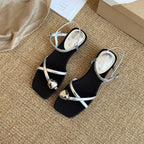 Damen Elegante Sandalen mit verstellbaren Riemen und glänzenden Akzenten R&B