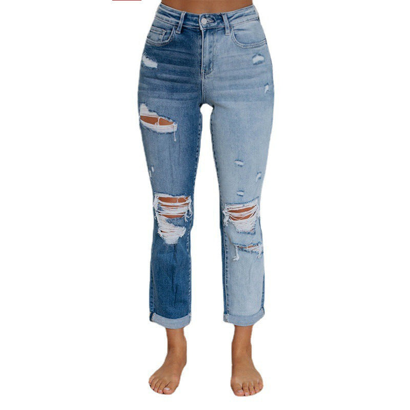 Damen Hoch geschnittene Destroyed Jeans im lässigen Vintage-Stil R&B