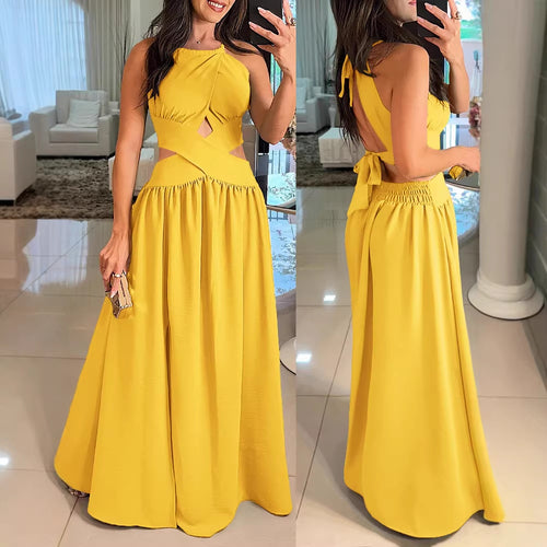 Damen Maxikleid mit eleganter Überkreuzung und modischem Ausschnitt R&B