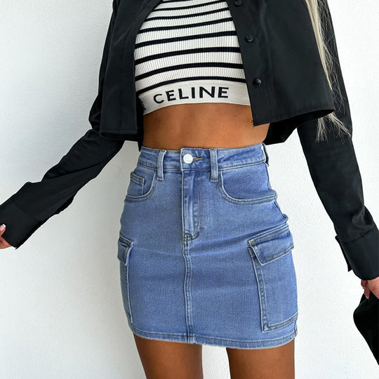 Damen Jeansrock mit praktischen Taschen und figurbetontem Schnitt R&B