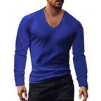 Herren V-Ausschnitt Langarmshirt aus weichem Baumwollmix mit figurbetonter Passform R&B