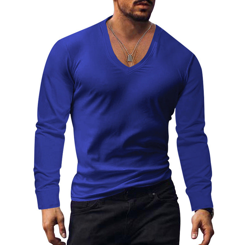 Herren V-Ausschnitt Langarmshirt aus weichem Baumwollmix mit figurbetonter Passform R&B