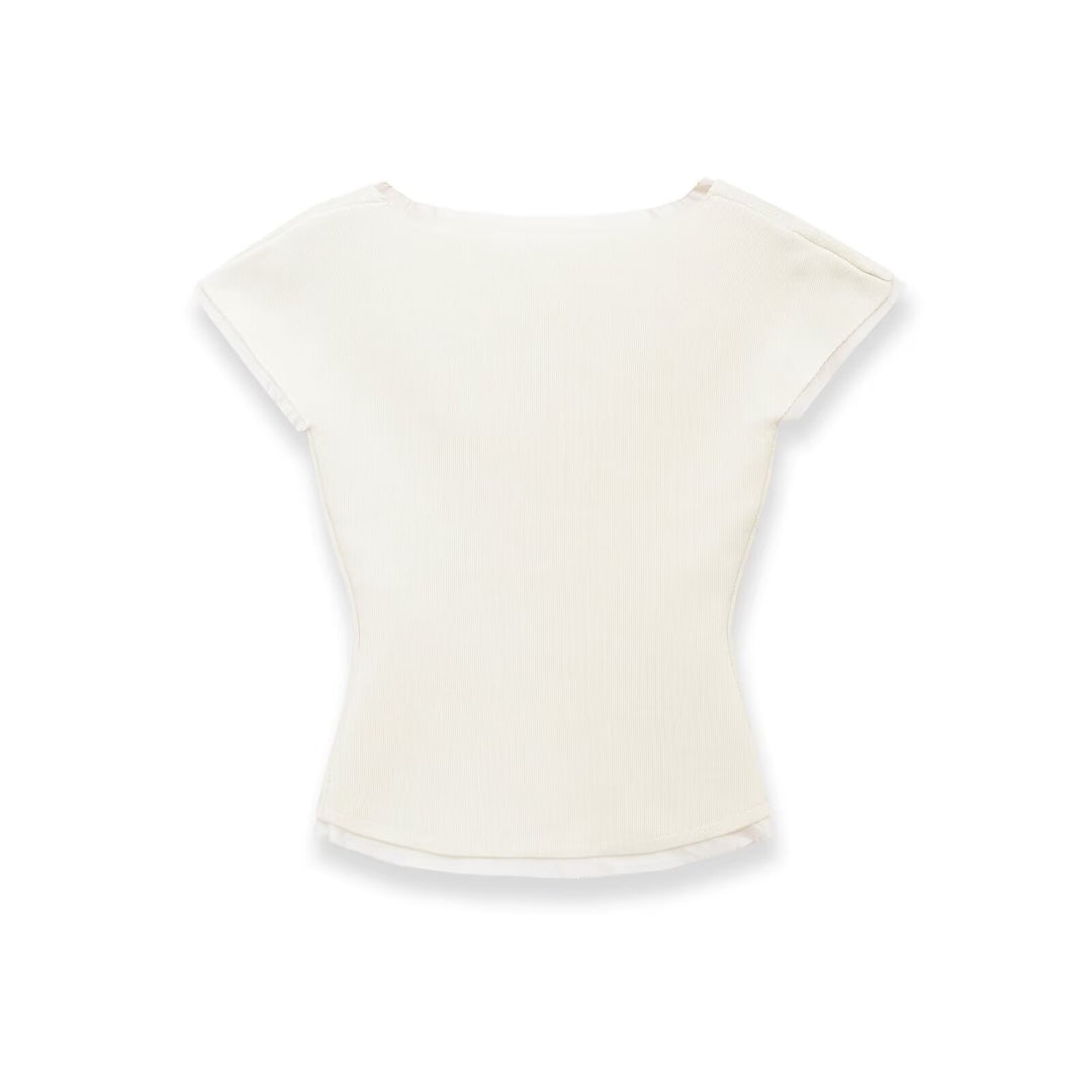Damen figurbetontes kurzärmliges Shirt mit Rippstruktur R&B