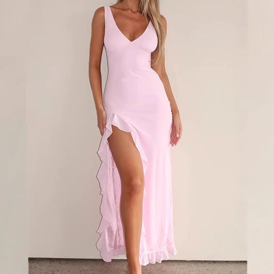 Damen Elegantes Maxikleid mit Rüschendetail und seitlichem Schlitz R&B